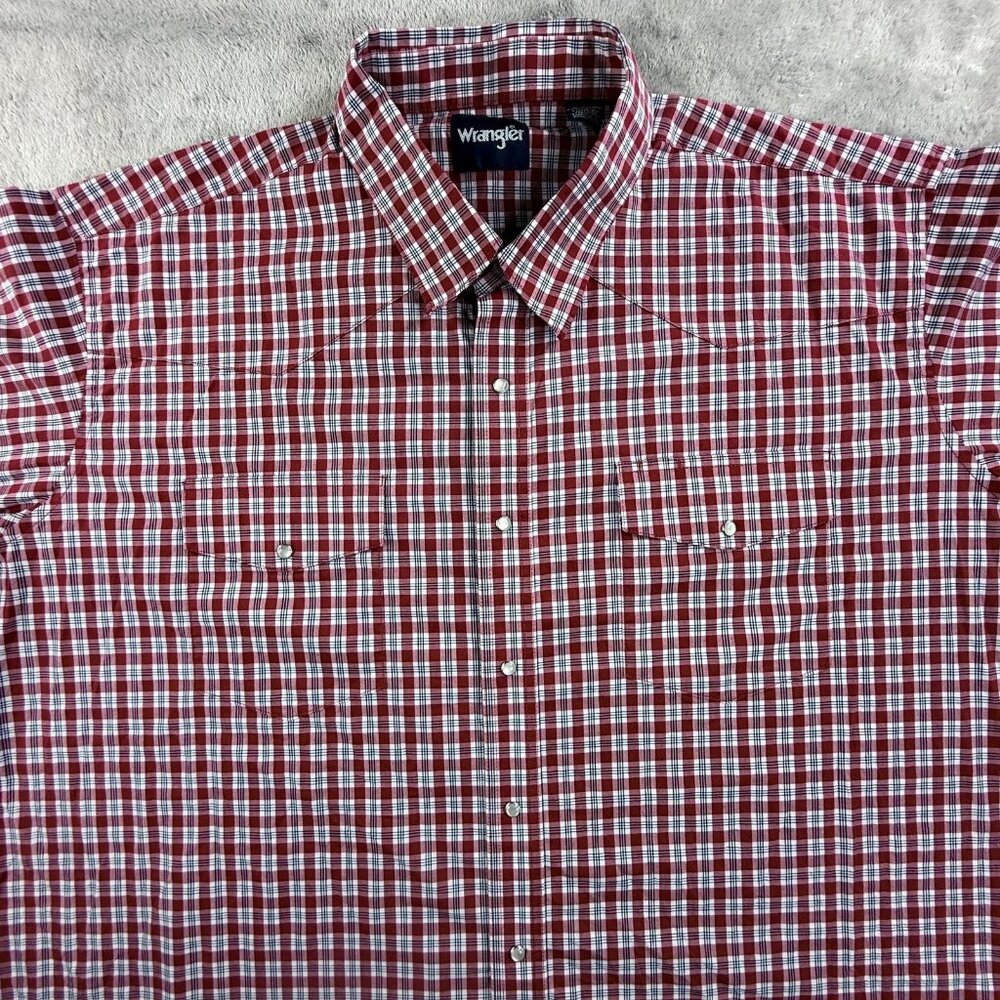 Vintage Wrangler Shirt Mens Big 4X Red Plaid Western Snap Button Long Sleeve - Picture 10 of 15